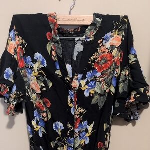 Zara Multicolor Belted Floral Print Midi Dress